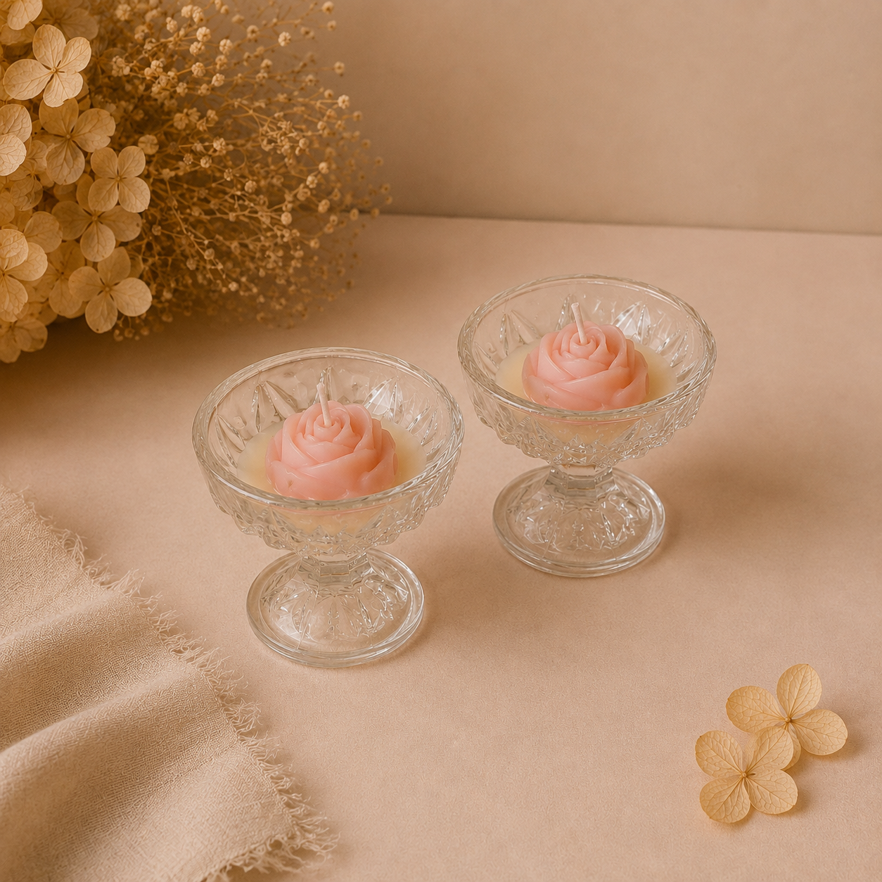 Rose Crystal – Χειροποίητο Κερί σε Vintage Κρυστάλλινο Κηροπήγιο - Image 2