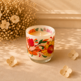 VANI Folk Bloom – Χειροποίητο Κερί σε Vintage Floral Γυαλί