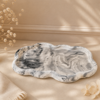 VANI Graphite Flow Tray χειροποίητος πορσελάνινος διακοσμητικός δίσκος με ασπρόμαυρο μαρμάρινο εφέ