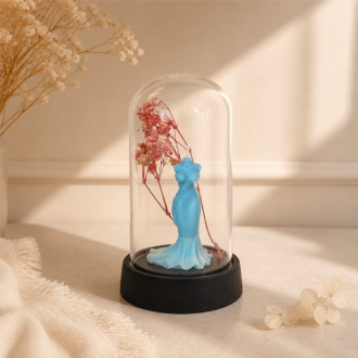 Γαλάζιο γλυπτικό κερί VANI Fleur Silhouette σε γυάλινη γυάλα