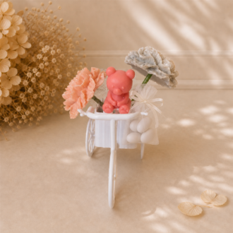 VANI Blush Teddy Bicycle — Χειροποίητη Μπομπονιέρα με Κουφέτα