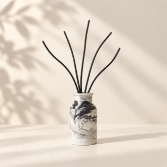 VANI Encre Blanche χειροποίητο diffuser πορσελάνης με μαύρα στικ