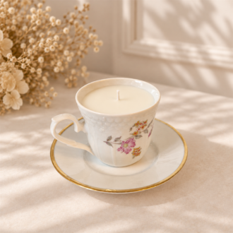 VANI Jardin de Porcelaine — Χειροποίητο Αρωματικό Κερί σε Vintage Ανάγλυφο Φλιτζάνι
