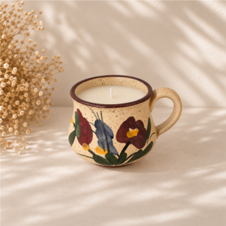 VANI Fleurs de Terre — Κερί σε ανθισμένη κεραμική κούπα με πιατάκι