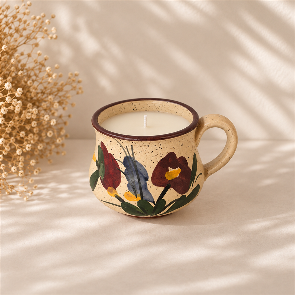 VANI Fleurs de Terre — Κερί σε ανθισμένη κεραμική κούπα με πιατάκι