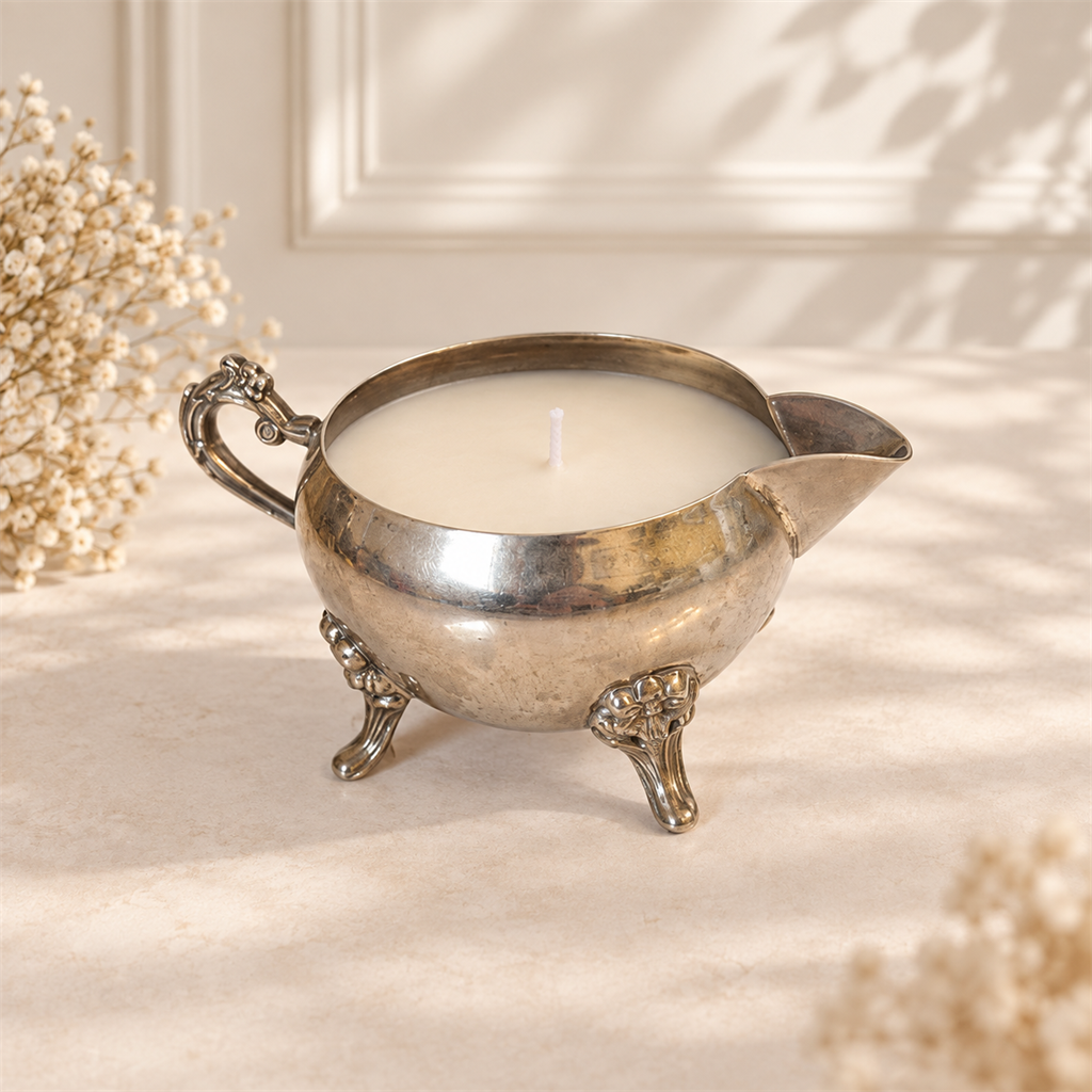 VANI Saucière d’Argent — Χειροποίητο Αρωματικό Κερί σε Vintage Ασημόχρωμη Σαλτσιέρα