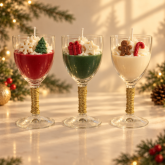 VANI Trio Doré de Noël — Σετ Τριών Χριστουγεννιάτικων Κεριών σε Vintage Ποτήρια