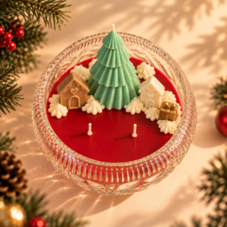 VANI Noël Rubis — Χριστουγεννιάτικο Κερί σε Ανάγλυφο Κρυστάλλινο Μπολ