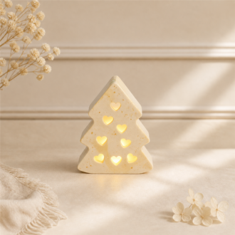 VANI Sapin Cœur de Noël, φωτεινό χριστουγεννιάτικο δεντράκι με καρδιές σε κρεμ και χρυσό