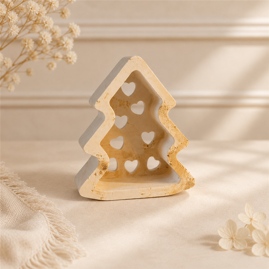 VANI Sapin Cœur de Noël, ανοιχτή πίσω πλευρά, χειροποίητο δεντράκι σε κρεμ και χρυσό